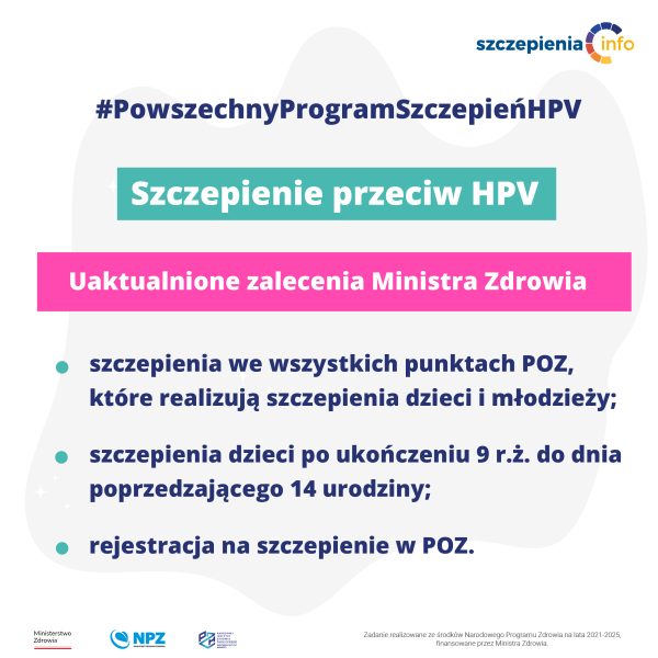 Zalecenia MZ dotyczące szczepień przeciw HPV w ramach powszechnego...